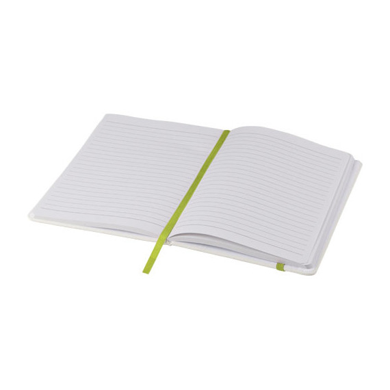 Carnet de notes blanc A5 Spectrum avec élastique de couleur publicitaire