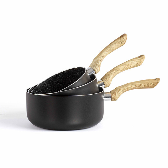 Set de 3 casseroles aspect pierre & bois publicitaire