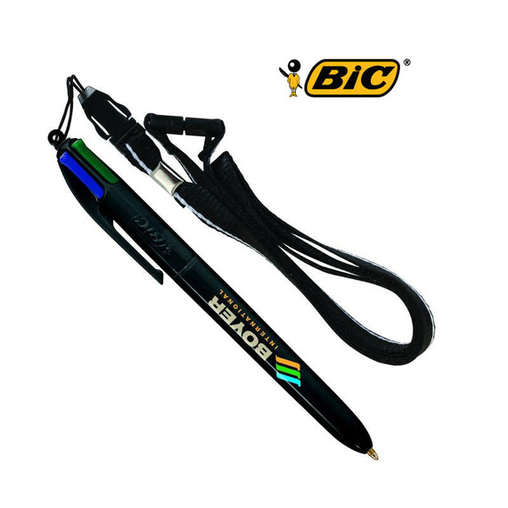 Stylo BIC personnalisable 4 couleurs Black avec lanyard