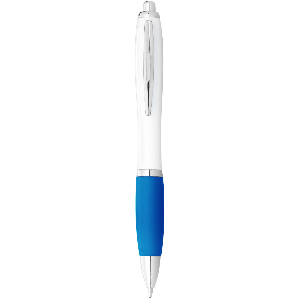 Stylo publicitaire bille avec corps blanc et grip coloré Nash