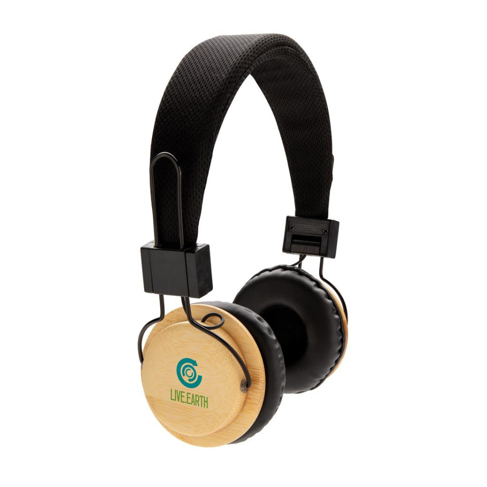 Casque audio sans fil en bambou publicitaire