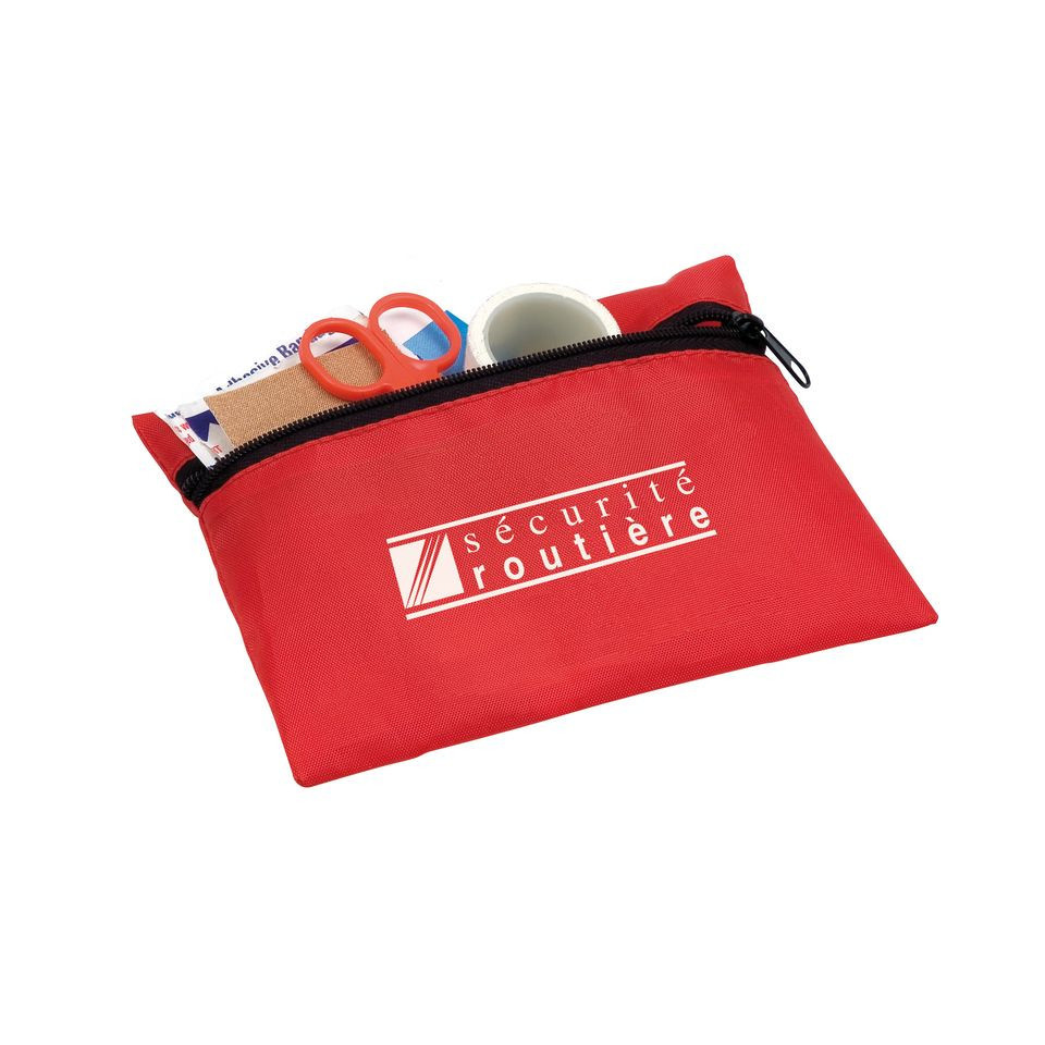 Trousse de secours publicitaire en pochette rouge