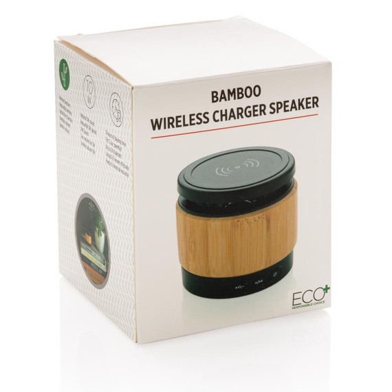 Enceinte 3W avec chargeur à induction en bambou publicitaire