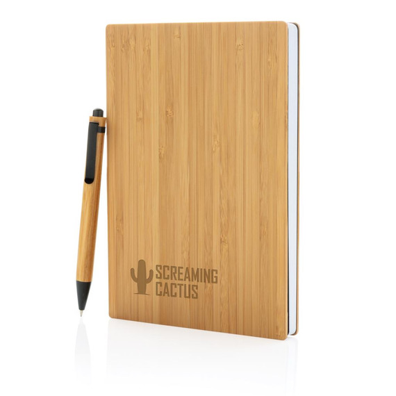 Set carnet de notes A5 et stylo en bambou publicitaire