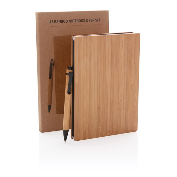 Set carnet de notes A5 et stylo en bambou publicitaire