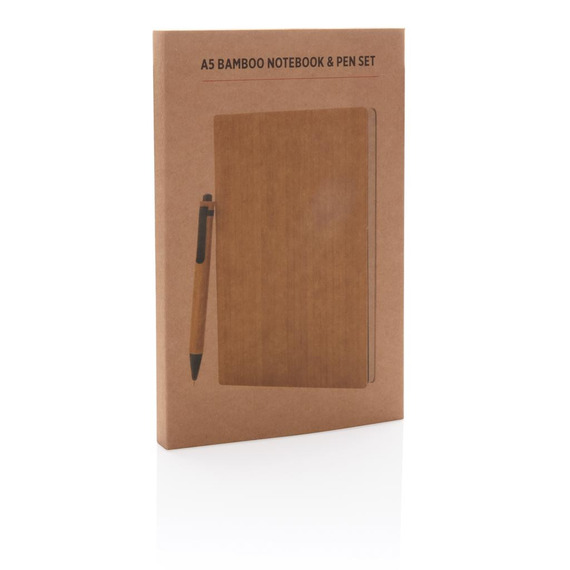 Set carnet de notes A5 et stylo en bambou publicitaire