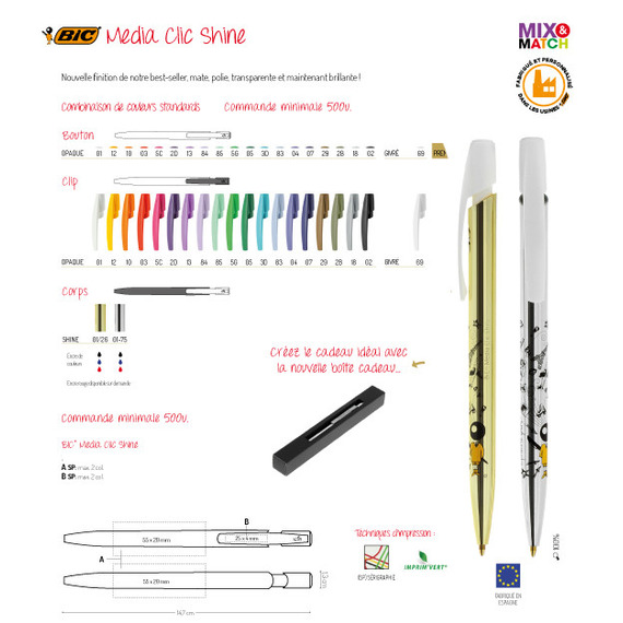 Stylos BIC® publicitaires Media Clic bille Shine