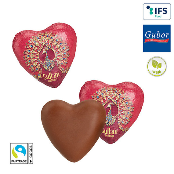 Boîte de cœurs en chocolat publicitaires fabriqués en Europe Veggie