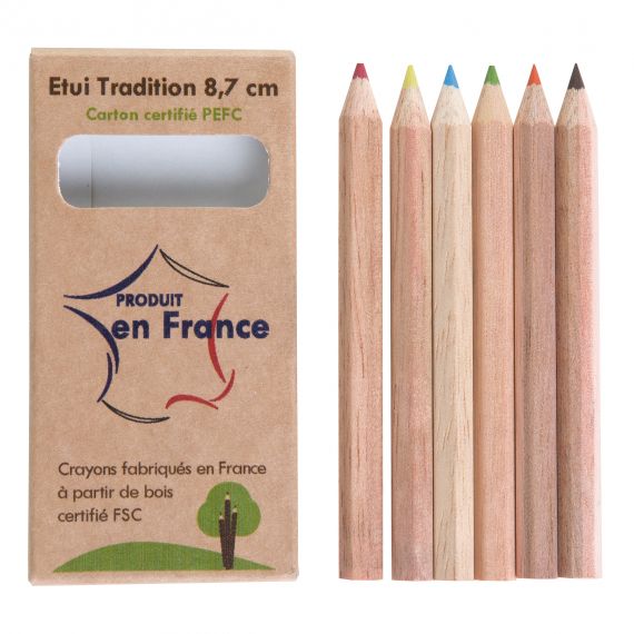 Etui en carton personnalisable de 6 crayons de couleurs 8.7cm