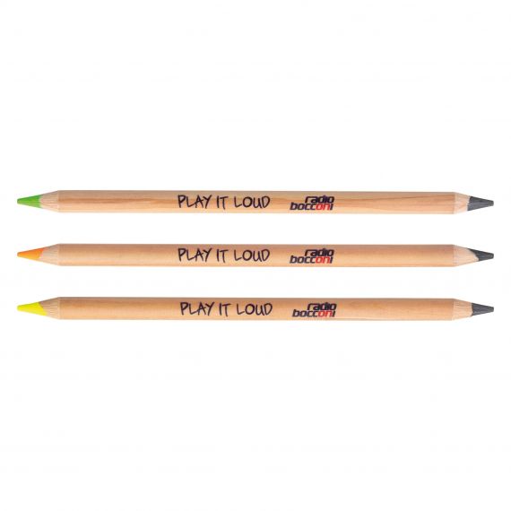 Crayon publicitaire bi-couleur en bois 176 mm graphite/fluo