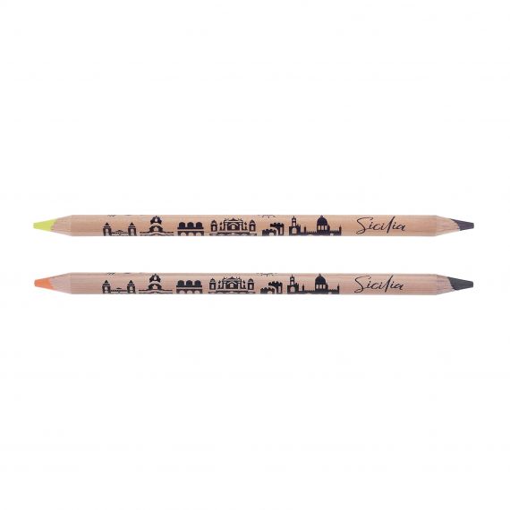 Crayon publicitaire bi-couleur en bois 176 mm graphite/fluo