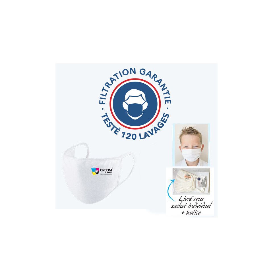 Masque personnalisé express Enfant certifié DGA 120 lavages AFNOR UNS1