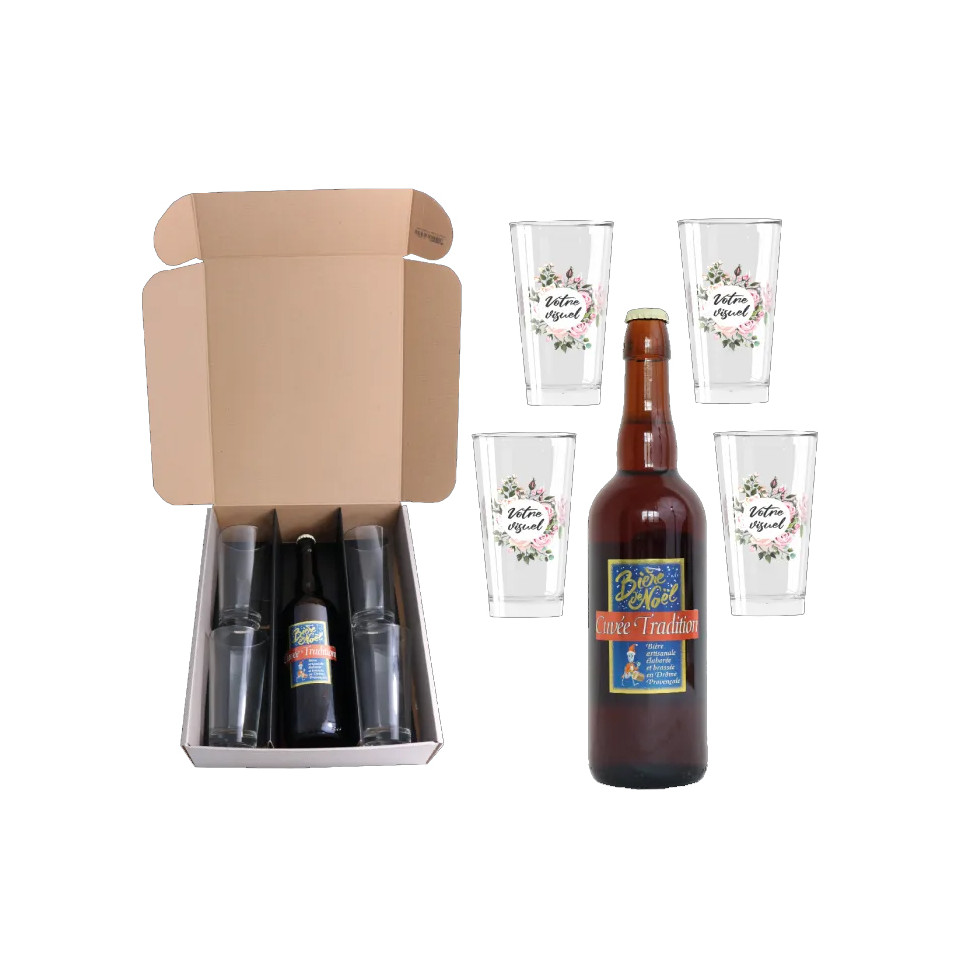 Coffret bière de Noël Cuvée Tradition et verres à bière en verre personnalisés express