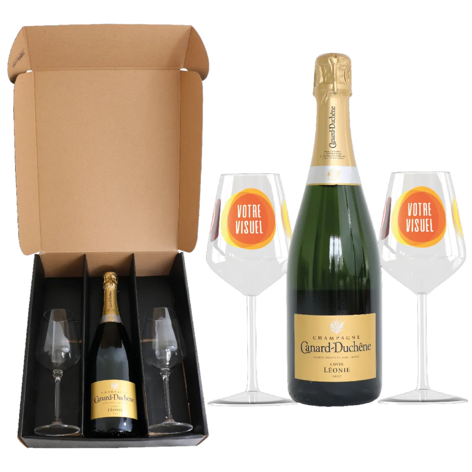 Coffret Champagne Canard-Duchêne et verres en verre personnalisés express