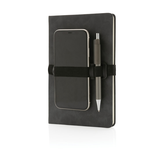 Carnet de notes A5 en PU avec porte téléphone et porte stylo publicitaire