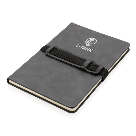 Carnet de notes A5 en PU avec porte téléphone et porte stylo publicitaire