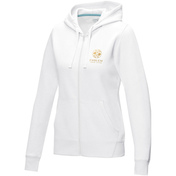 Sweat publicitaire full zip à capuche Ruby bio GOTS et recyclé GRS femme