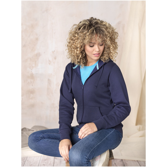 Sweat publicitaire full zip à capuche Ruby bio GOTS et recyclé GRS femme