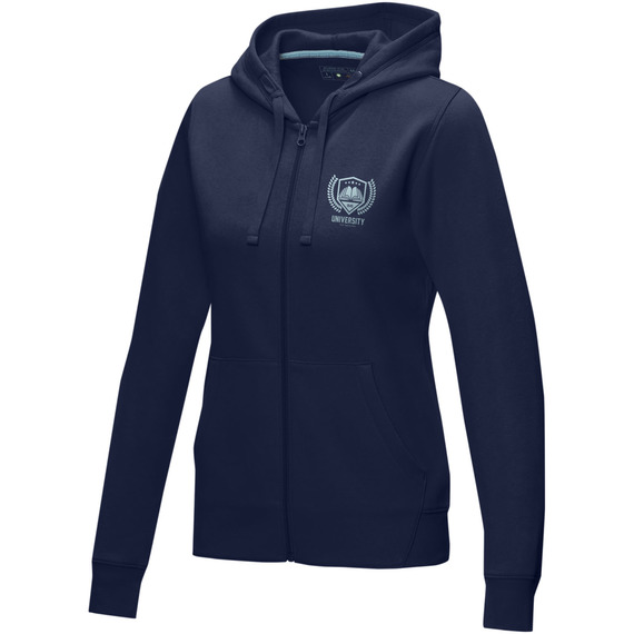 Sweat publicitaire full zip à capuche Ruby bio GOTS et recyclé GRS femme