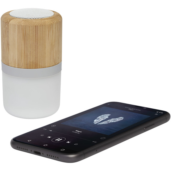 Haut-parleur publicitaire Bluetooth® Aurea en bambou avec lumière