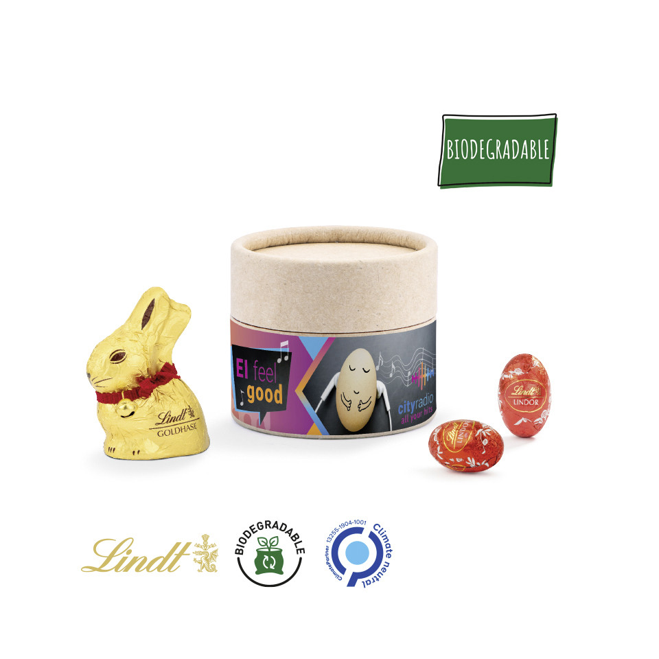 Lapin et oeufs Lindt publicitaires en Boîte biodégradable mini EASTER