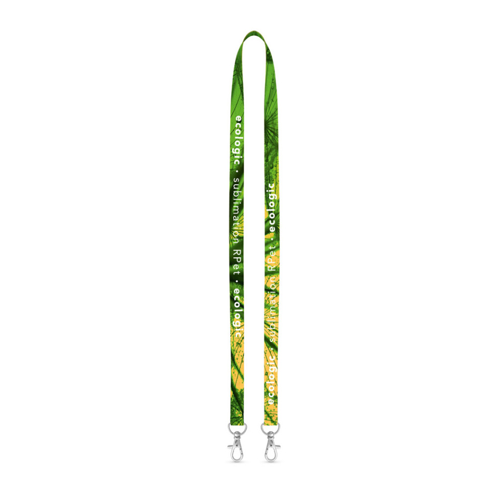 Lanyard tour de cou recyclé RPET publicitaire express fabriqué en Europe double mousquetons