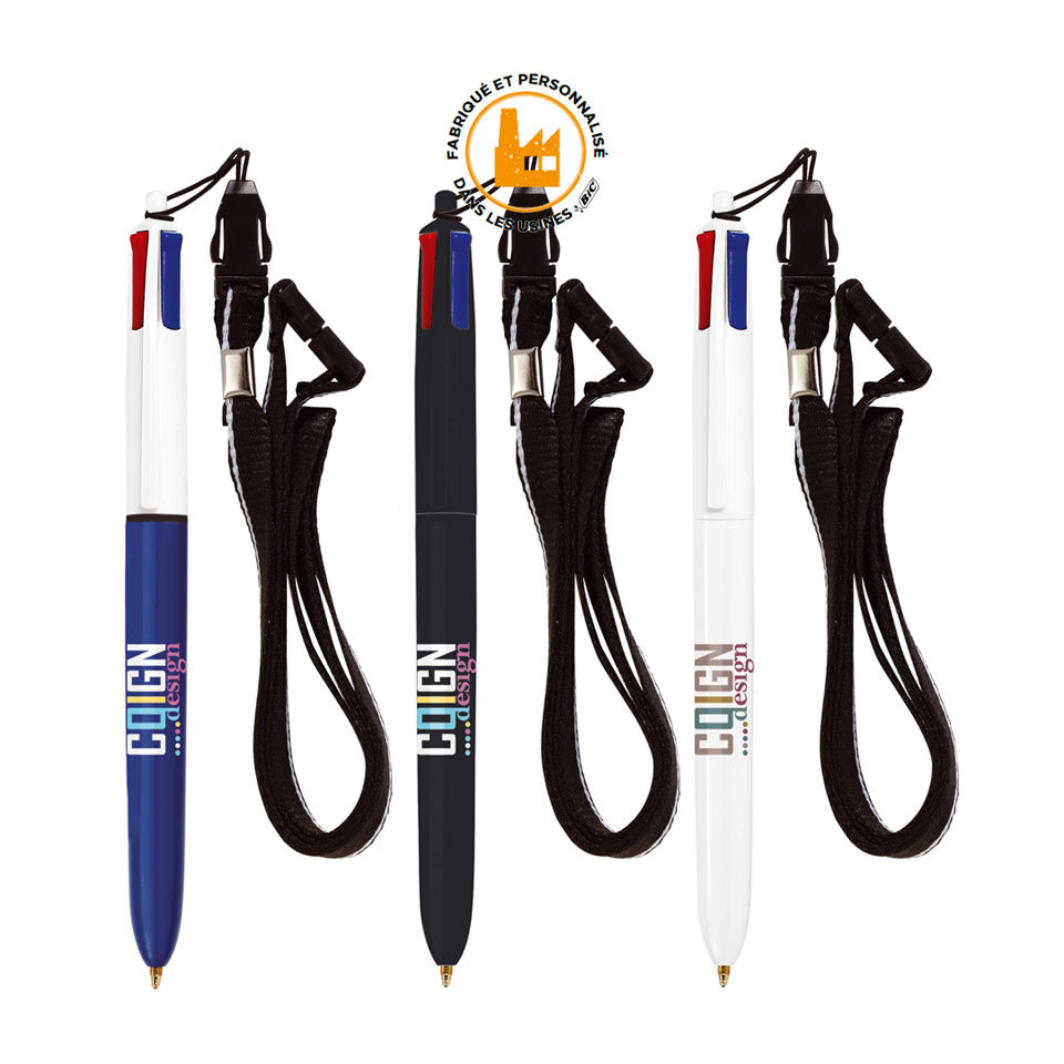 Stylo personnalisable BIC 4 Couleurs avec Lanyard