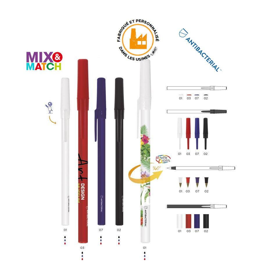 Stylo bille anti microbes personnalisé BIC® Round Stic® BGUARD™