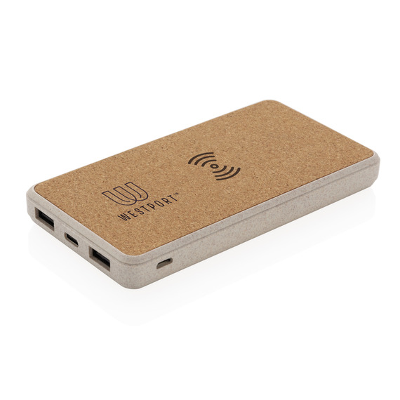 Powerbank 8000 mAh 5W en fibre de paille et liège publicitaire