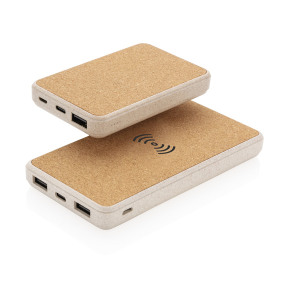 Powerbank 8000 mAh 5W en fibre de paille et liège publicitaire