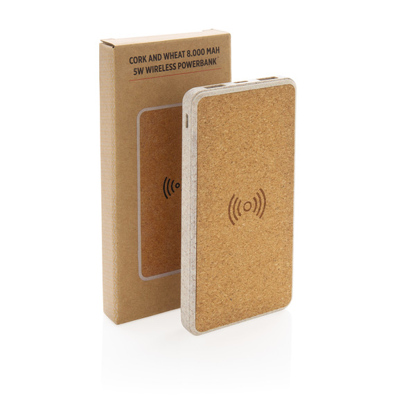 Powerbank 8000 mAh 5W en fibre de paille et liège publicitaire