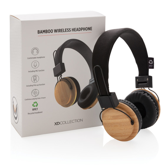 Casque audio sans fil en bambou publicitaire