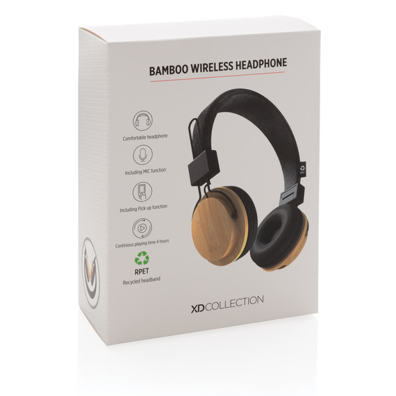 Casque audio sans fil en bambou publicitaire