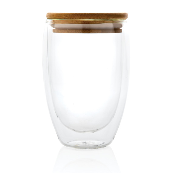 Verre publicitaire double paroi 350ml avec couvercle en bambou