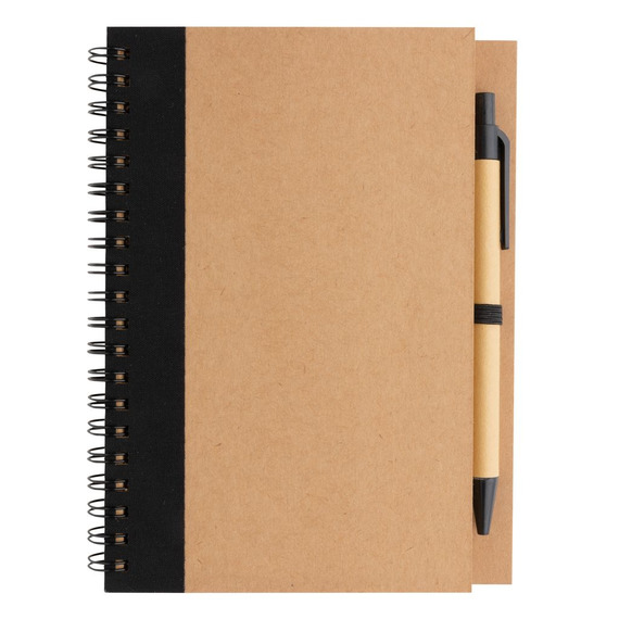 Cahier publicitaire à spirales kraft avec stylo