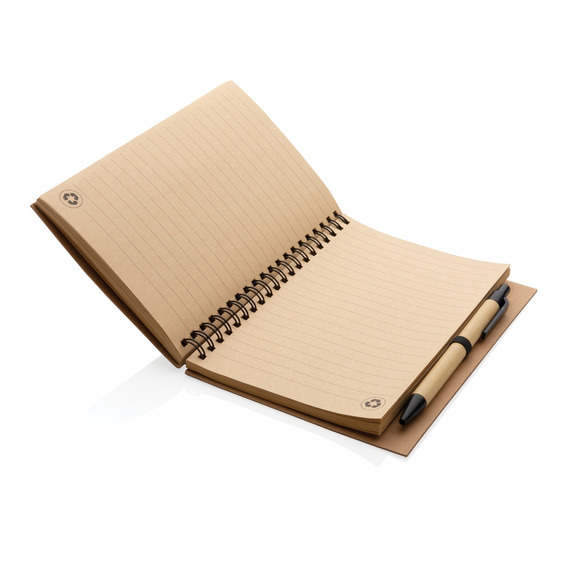 Cahier publicitaire à spirales kraft avec stylo