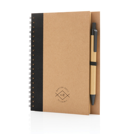 Cahier publicitaire à spirales kraft avec stylo