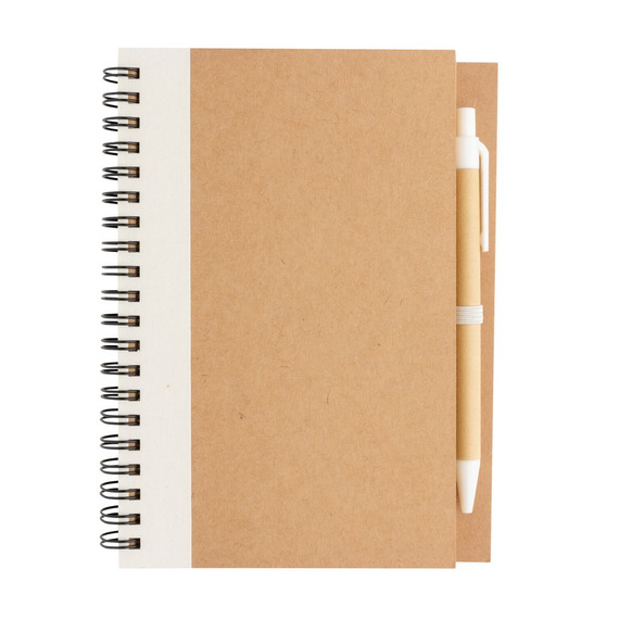 Cahier publicitaire à spirales kraft avec stylo