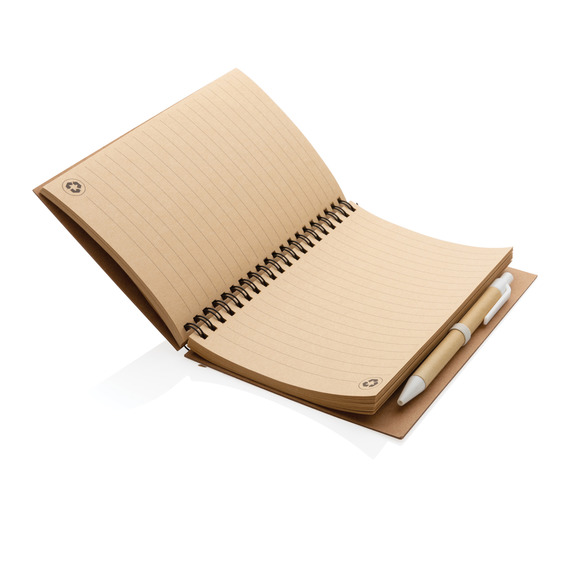 Cahier publicitaire à spirales kraft avec stylo