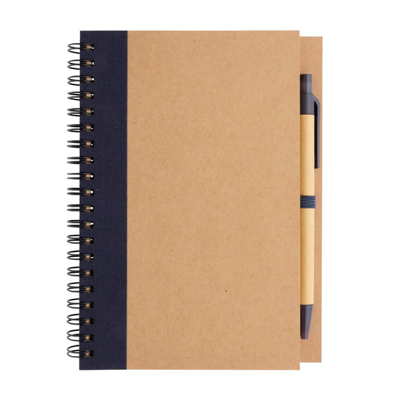 Cahier publicitaire à spirales kraft avec stylo