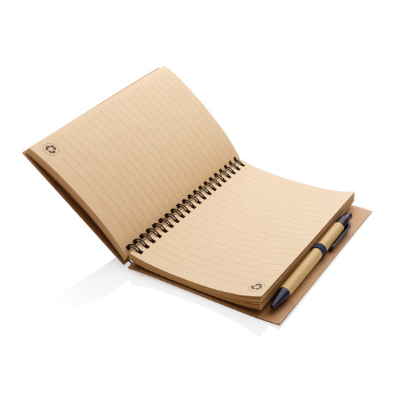 Cahier publicitaire à spirales kraft avec stylo