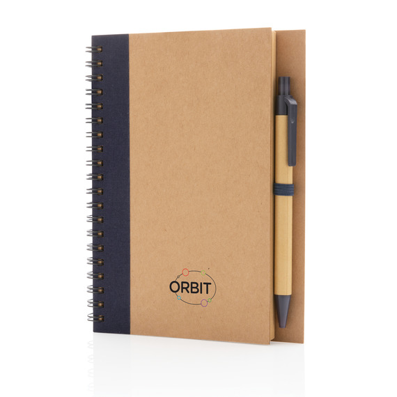 Cahier publicitaire à spirales kraft avec stylo