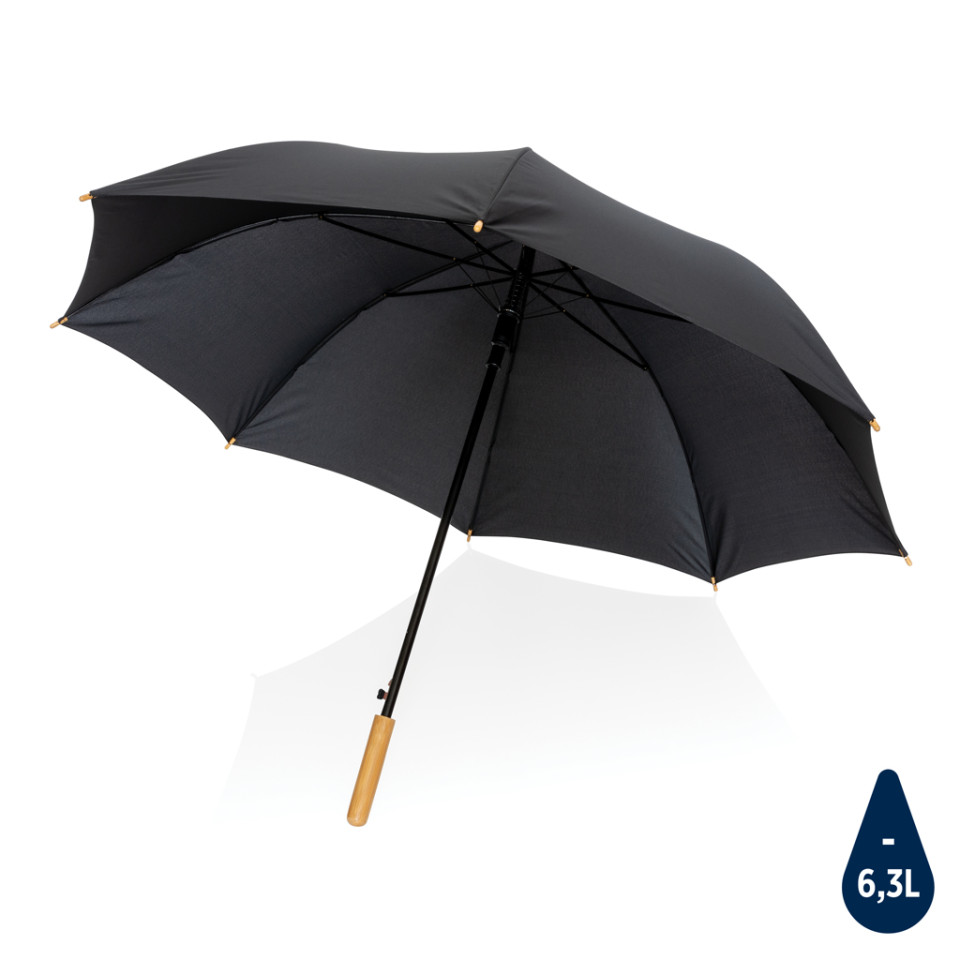 Parapluie publicitaire 27" en rPET et bambou ouverture auto Impact AWARE™