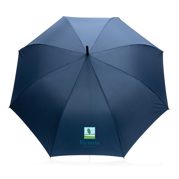 Parapluie publicitaire 27" en rPET et bambou ouverture auto Impact AWARE™