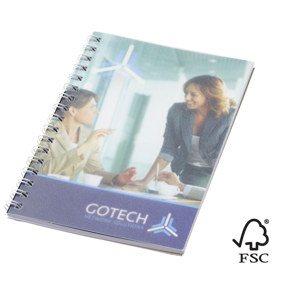 Cahier publicitaire Desk-Mate® FSC A6 à spirale avec couverture polypropylène