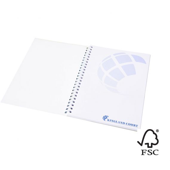 Cahier publicitaire Desk-Mate® FSC à spirale A5 avec couverture PP Made in Europe