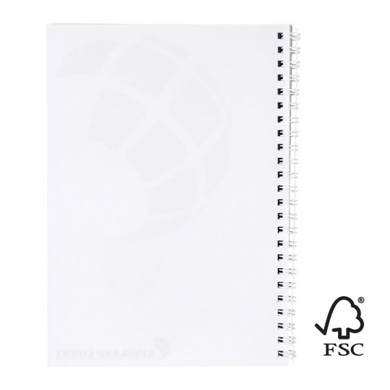 Cahier publicitaire Desk-Mate® FSC à spirale A5 avec couverture PP Made in Europe