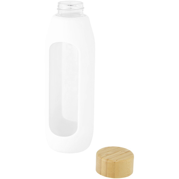 Bouteille publicitaire Tidan de 600 ml en verre borosilicate avec grip en silicone