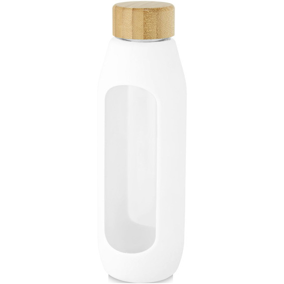 Bouteille publicitaire Tidan de 600 ml en verre borosilicate avec grip en silicone