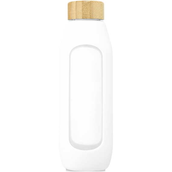 Bouteille publicitaire Tidan de 600 ml en verre borosilicate avec grip en silicone